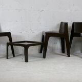 Set ode 3 chairs and 1 coffee table, fiberglass, chocolate color, France, cira 1970