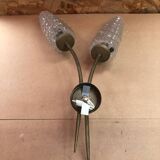 Ancienne Applique Double Laiton + Tulipes Verre Moulé Vintage