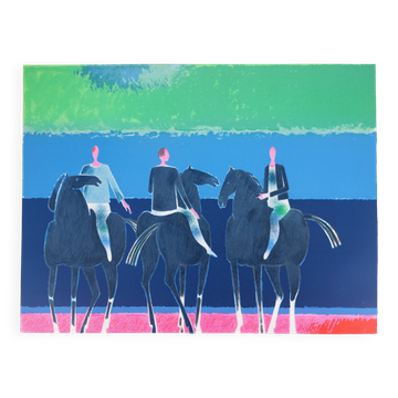 Albert zavaro :  le trio de cavaliers - lithographie originale signée