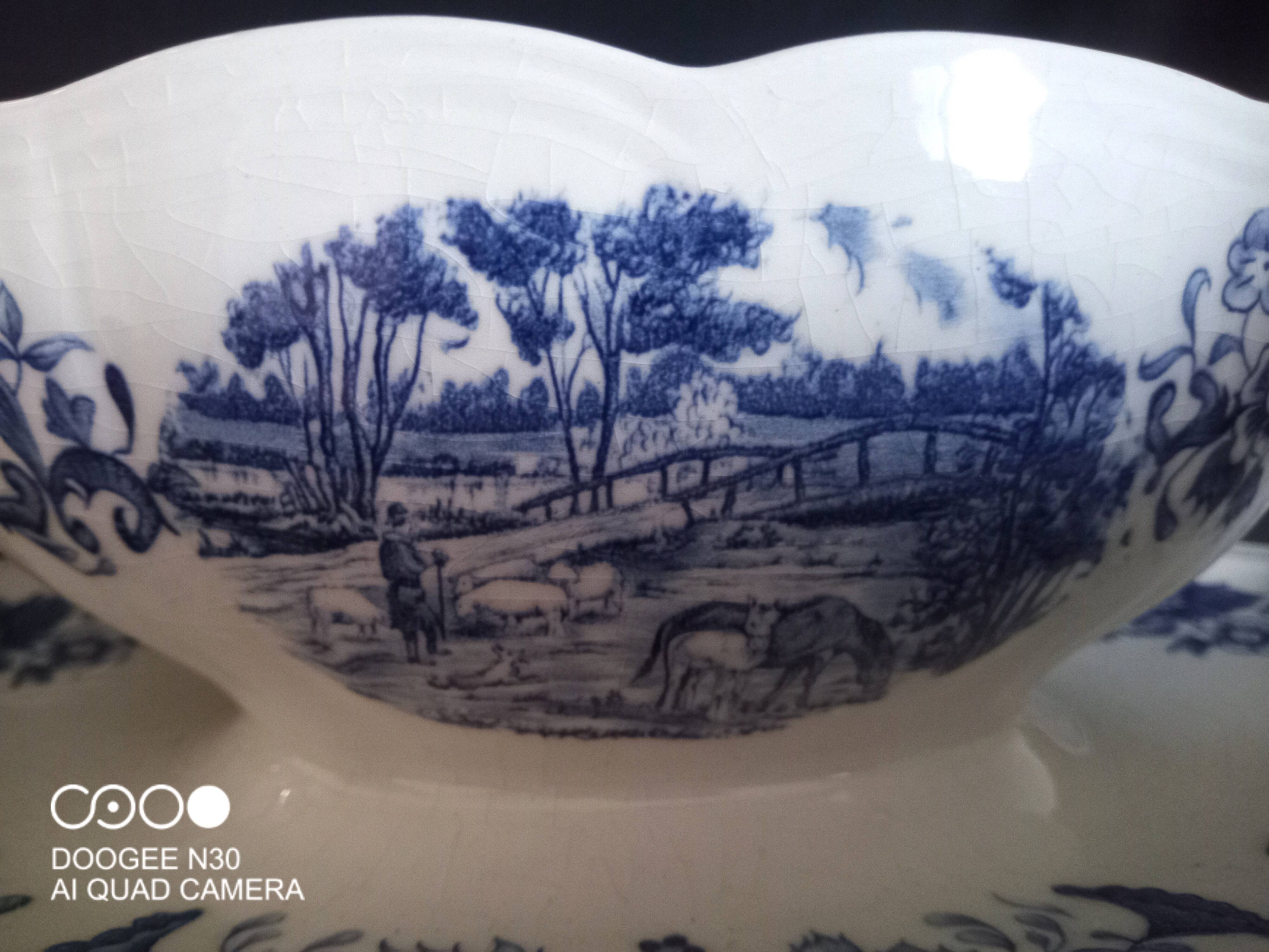 Set of a gravy boat and 2 Sarreguemines ceramic ravines, Derby model