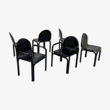 Lot de 6 chaises noires en cuir orsay par Gae Aulenti pour knoll, 1970