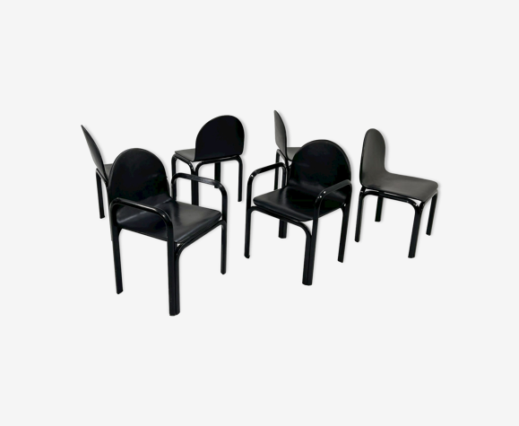 Lot de 6 chaises noires en cuir orsay par Gae Aulenti pour knoll, 1970