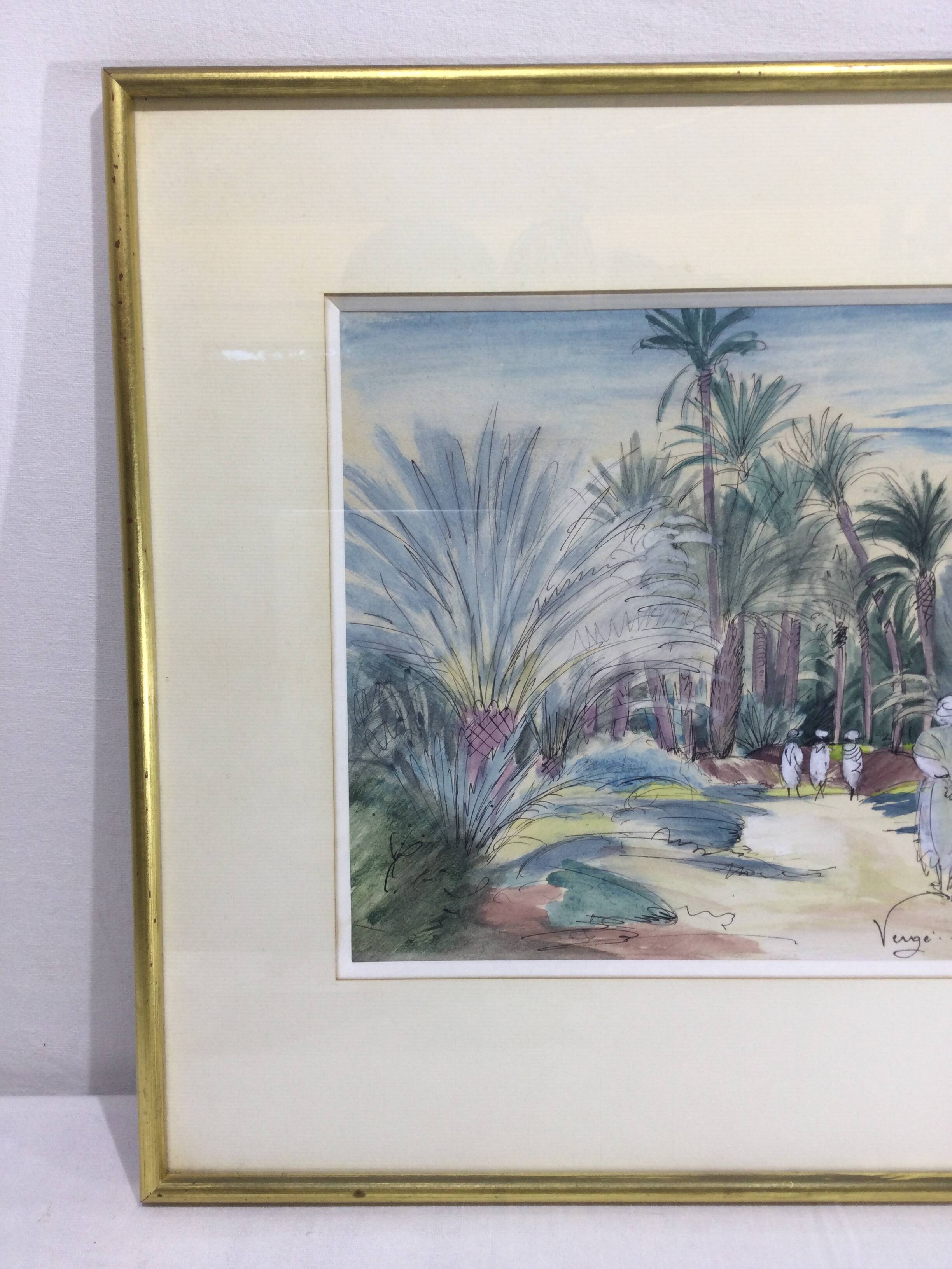 Henri Verge Sarrat – Drawing on watercolor “Oasis”