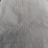 Drap ancien brodé parure deux taies lin 235 X 305 cm monogramme NC