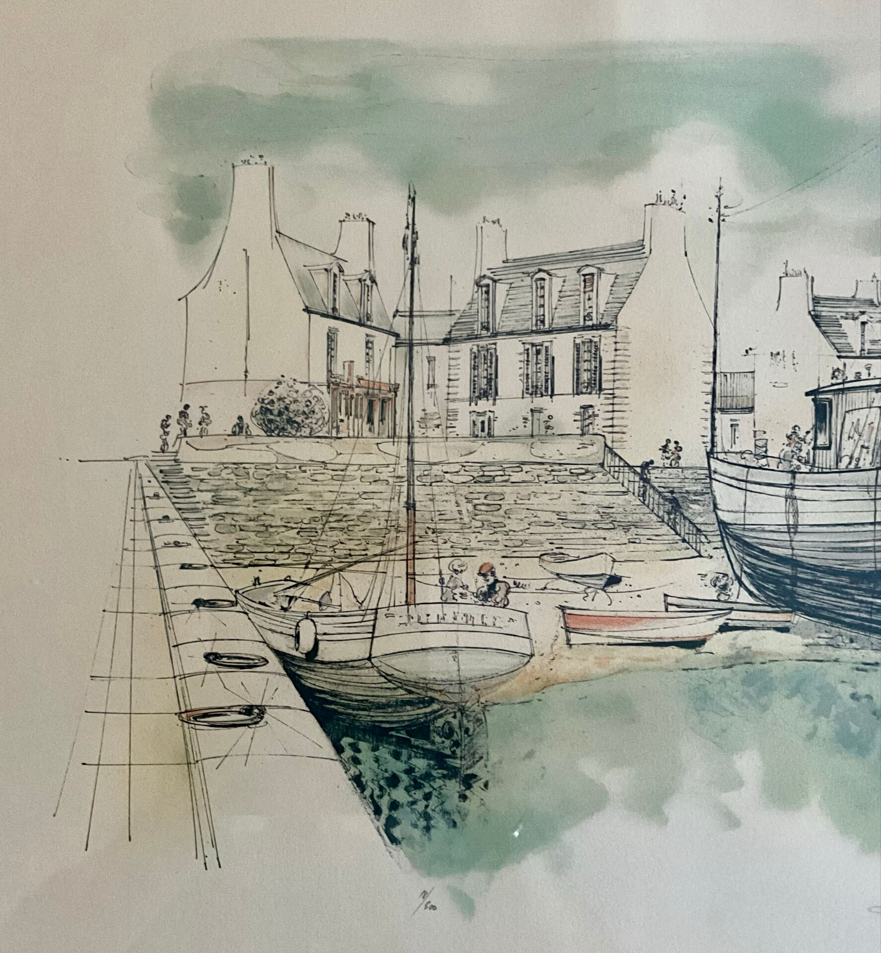 Lithographie originale signée Rolf Rafflewski – Le Port de Lesconil