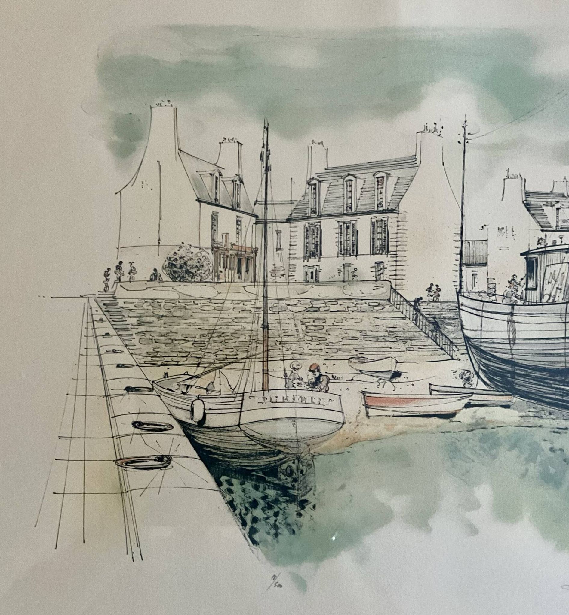 Lithographie originale signée Rolf Rafflewski – Le Port de Lesconil