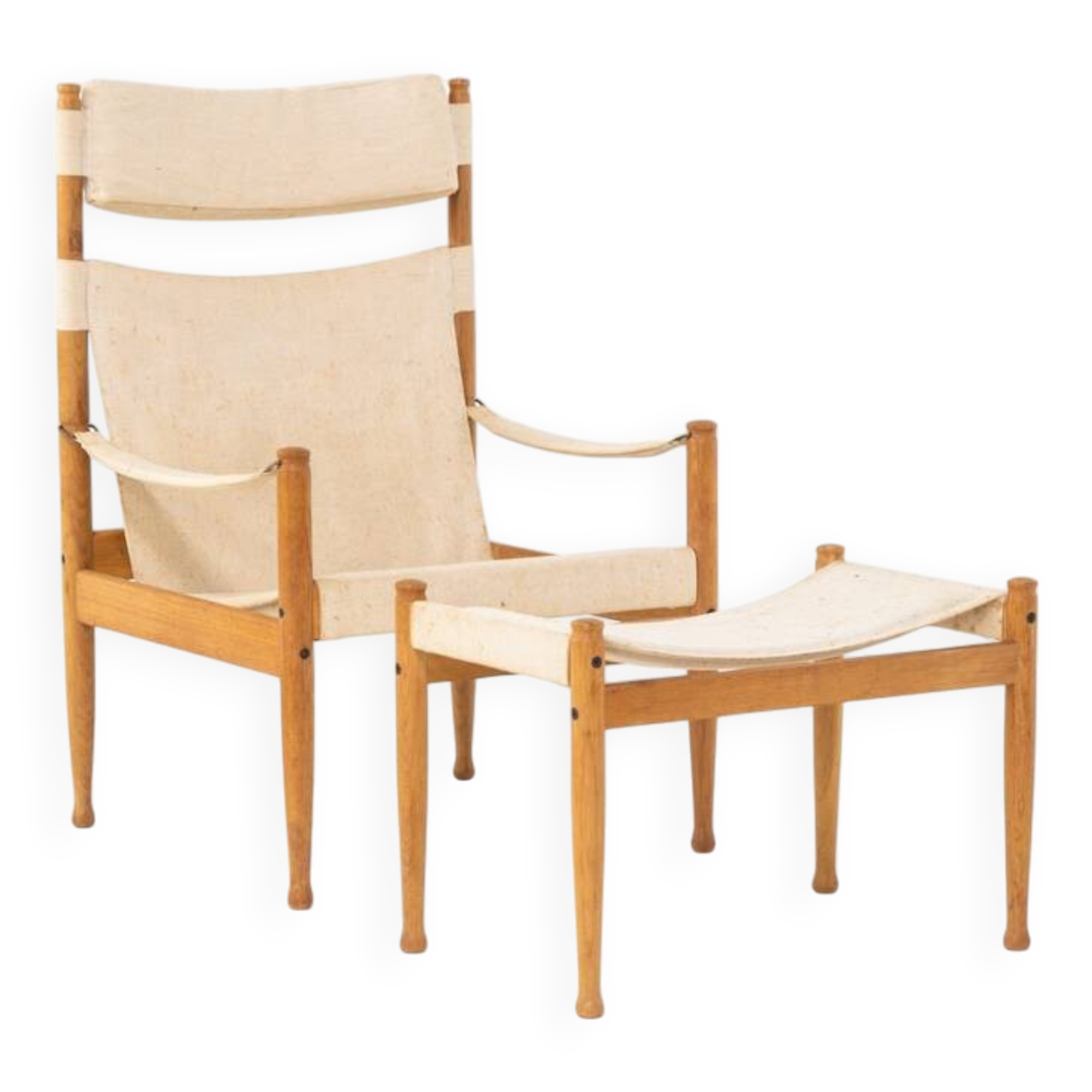 Chaise safari et ottoman en chêne par Niels Eilersen pour Erik Wørts
