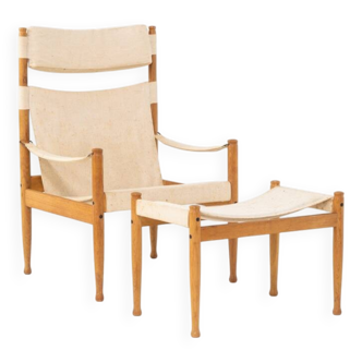 Chaise safari et ottoman en chêne par Niels Eilersen pour Erik Wørts