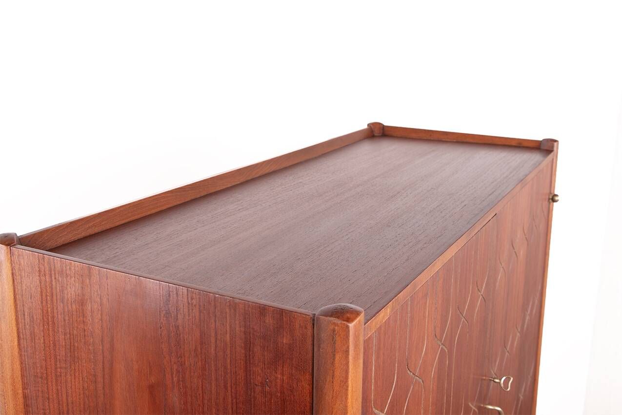 Swedish High Cabinet, Teak, Beech, Brass model Napoli, David Rosen 1960.