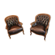 Pair of vintage Chesterfield club armchairs in brown tufted leather –