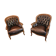 Pair of vintage Chesterfield club armchairs in brown tufted leather –