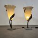 Large Jugendstil floor / table lamps, Roberto Galli, stone base with Italian glass shade