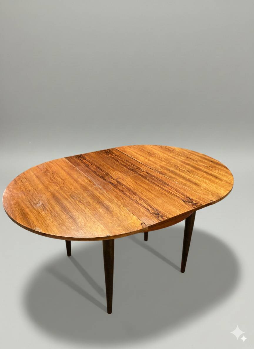 Vintage extendable round table in rosewood veneer – Ø110 cm