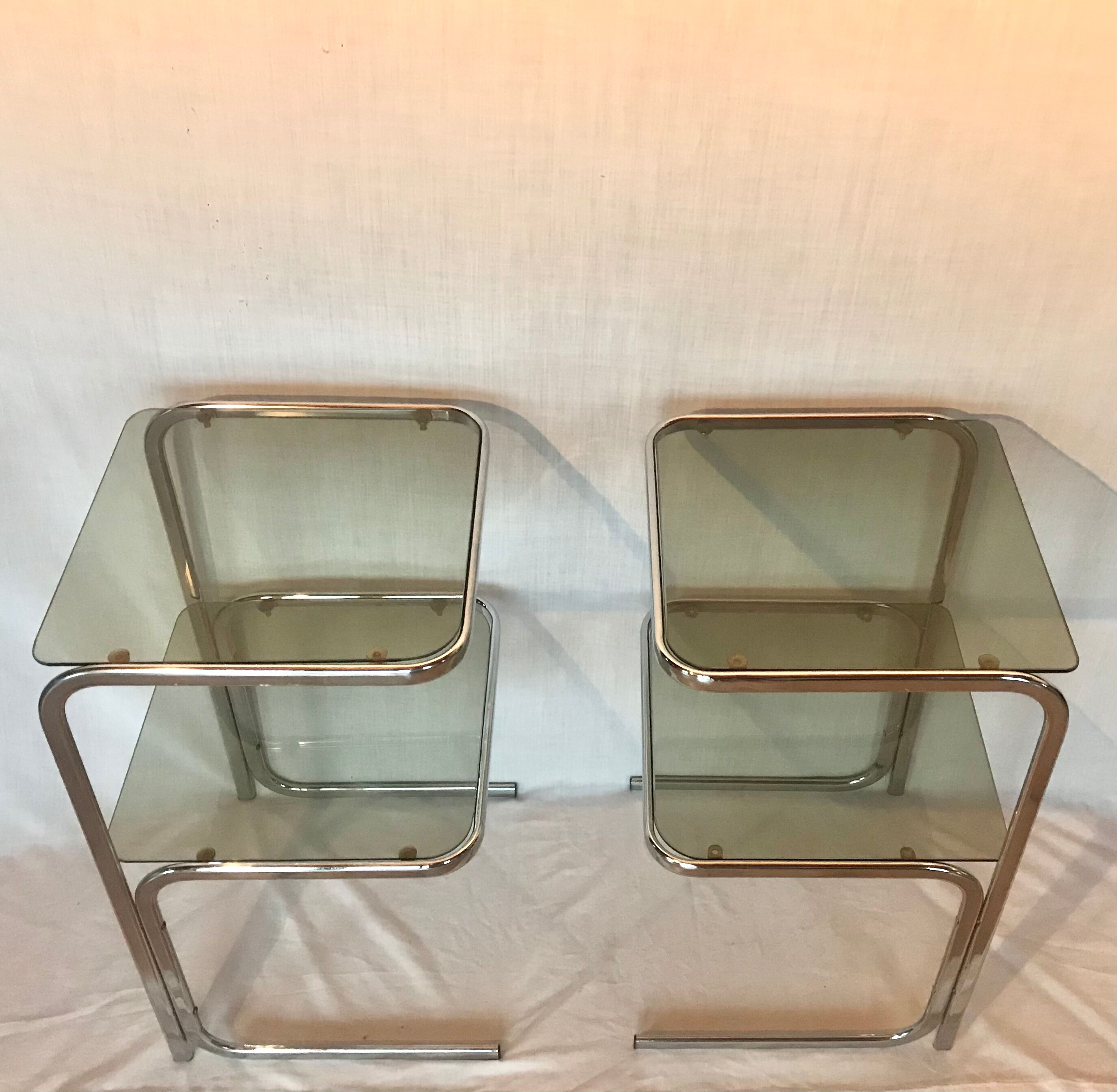 Bedside tables 70s glass and chrome