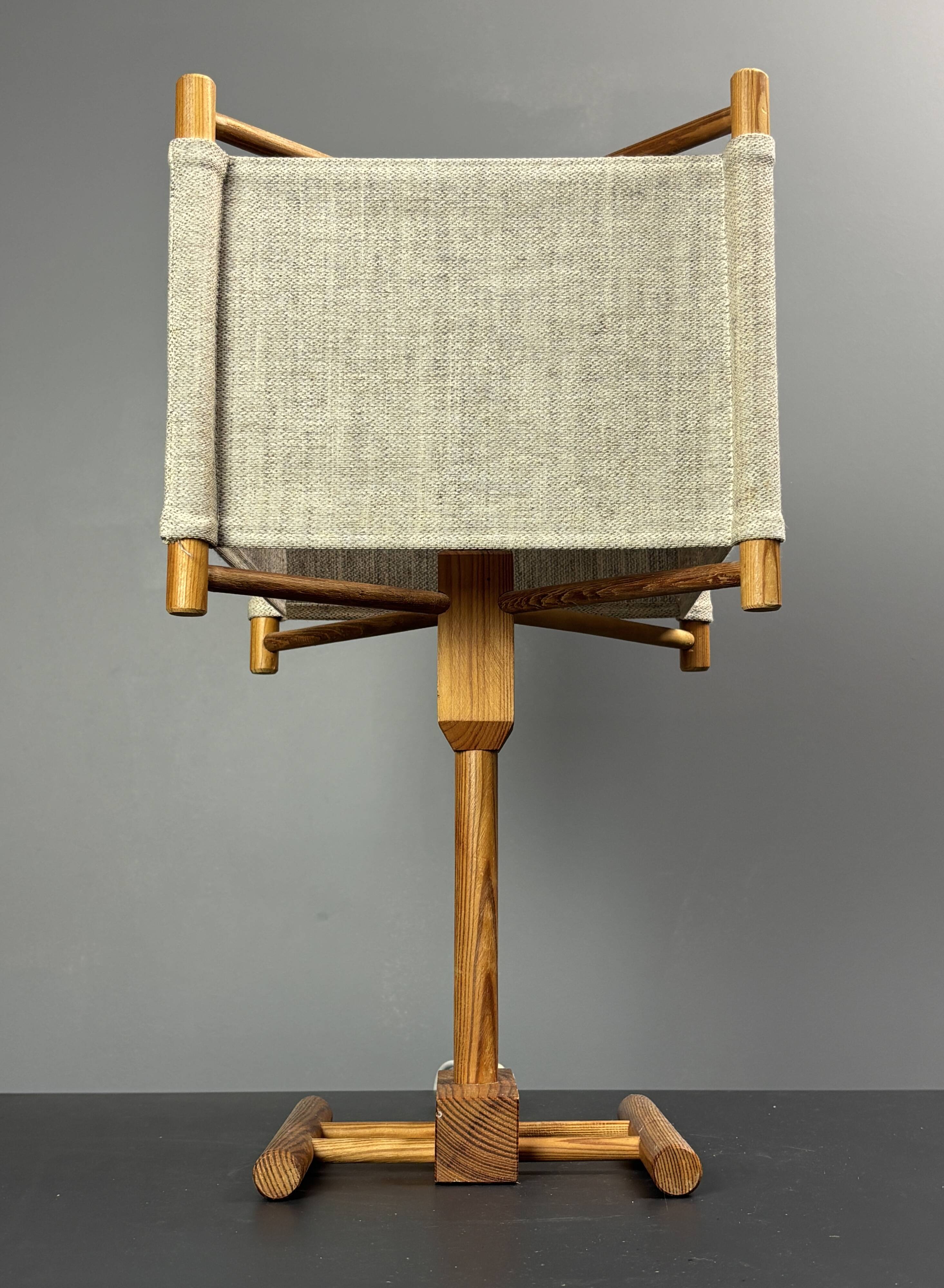 Midcentury Scandinavian pine table lamp with square fabric shade, 1970s