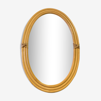 Miroir ovale en rotin vintage - 67x46cm