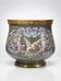 Large antique cache-pot in glazed porcelain, rockwork decoration with a bird, 19th century.