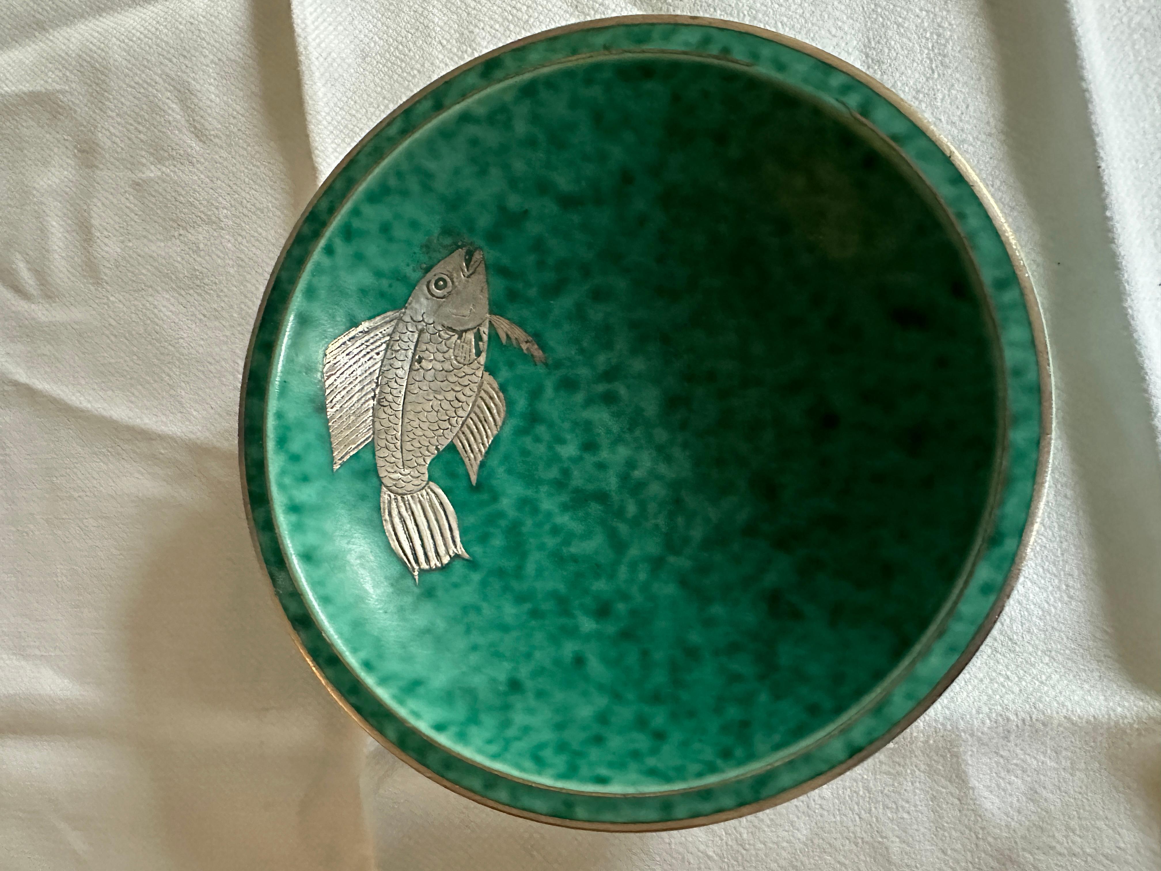 Bowl Wilhelm Kate in ceramic and silver Argenta Gustavsberg Sweden 1950