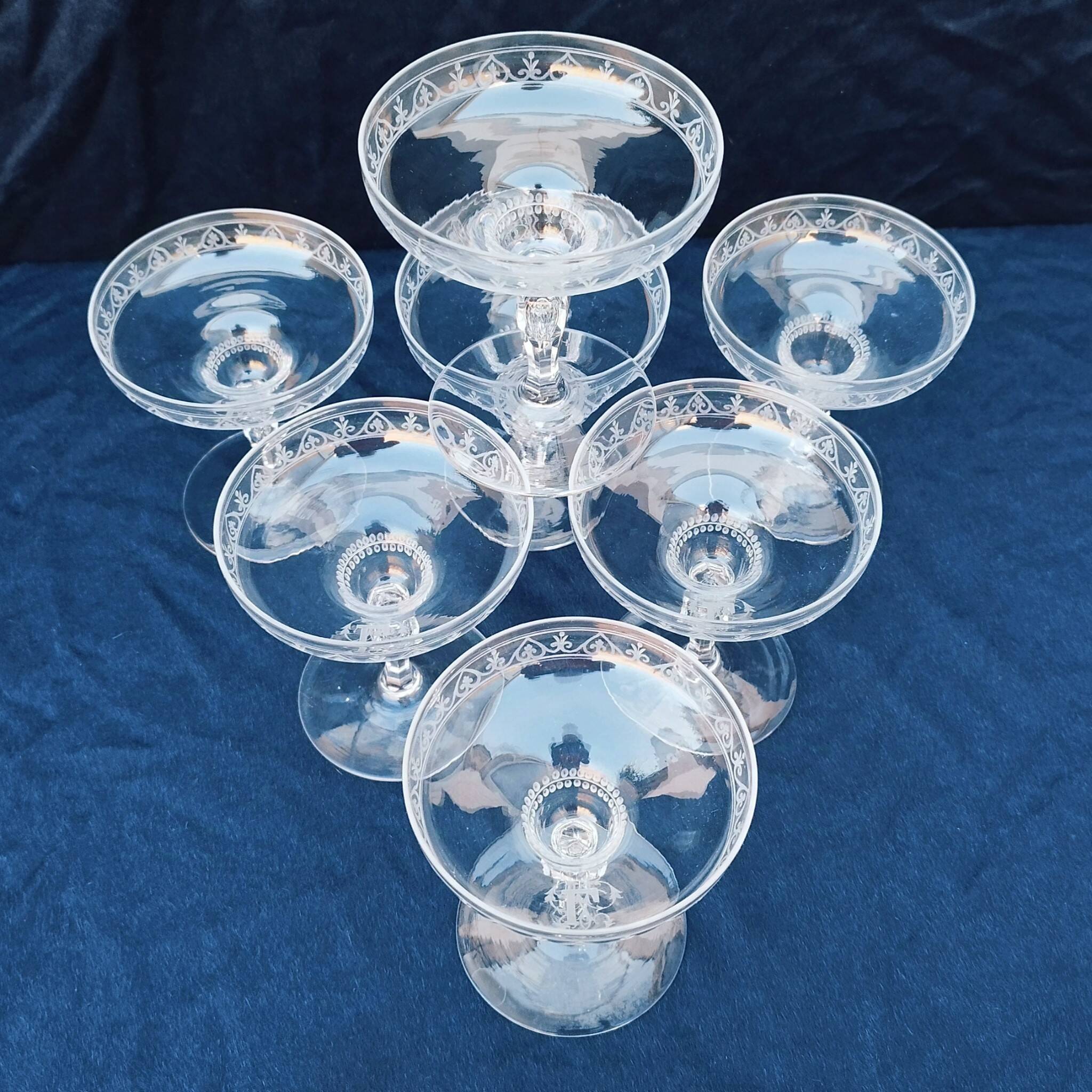 Baccarat crystal champagne glasses monogram 19th century