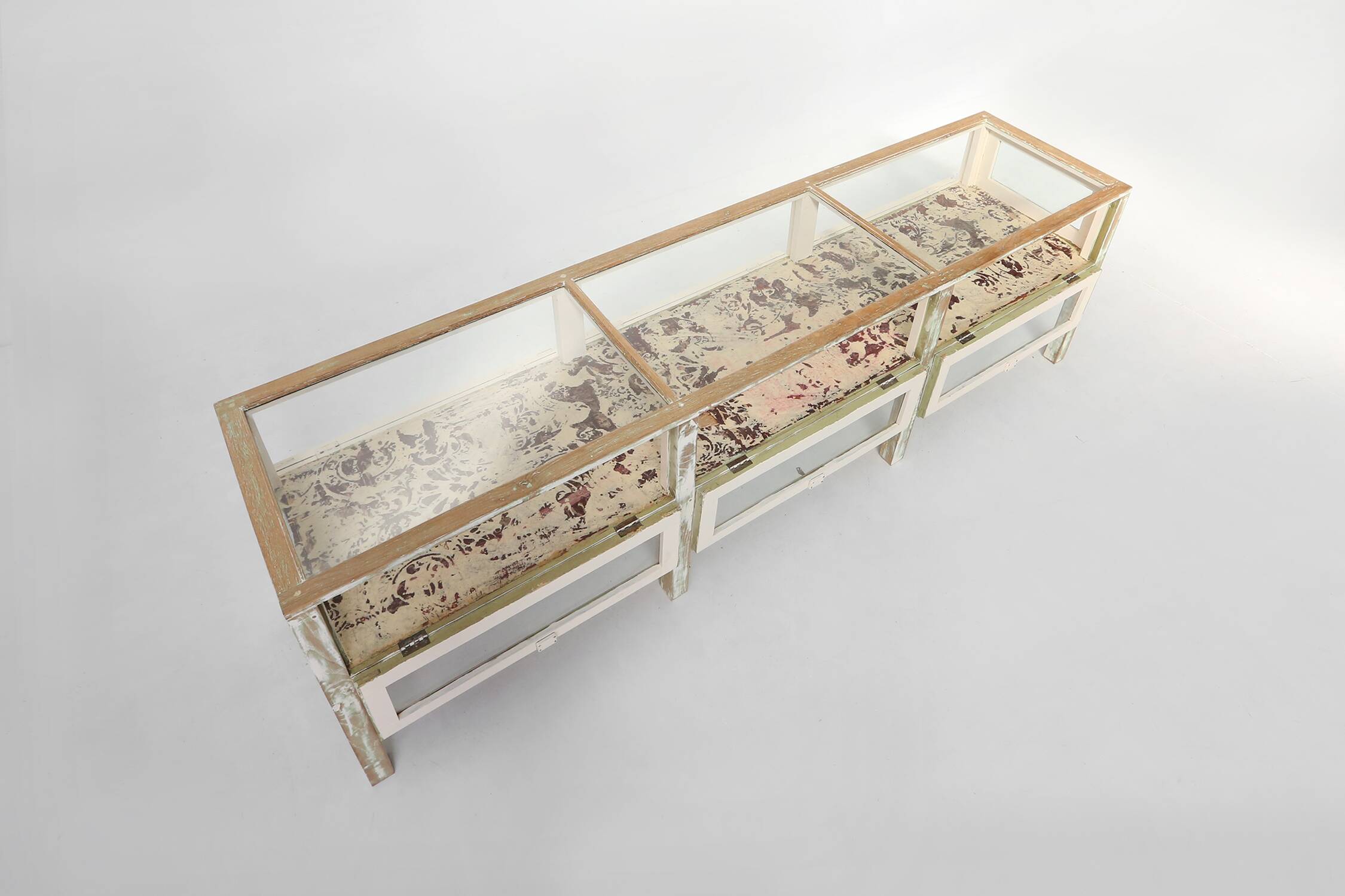 Beautiful patinated large rustic oak display case, France ca. 1900