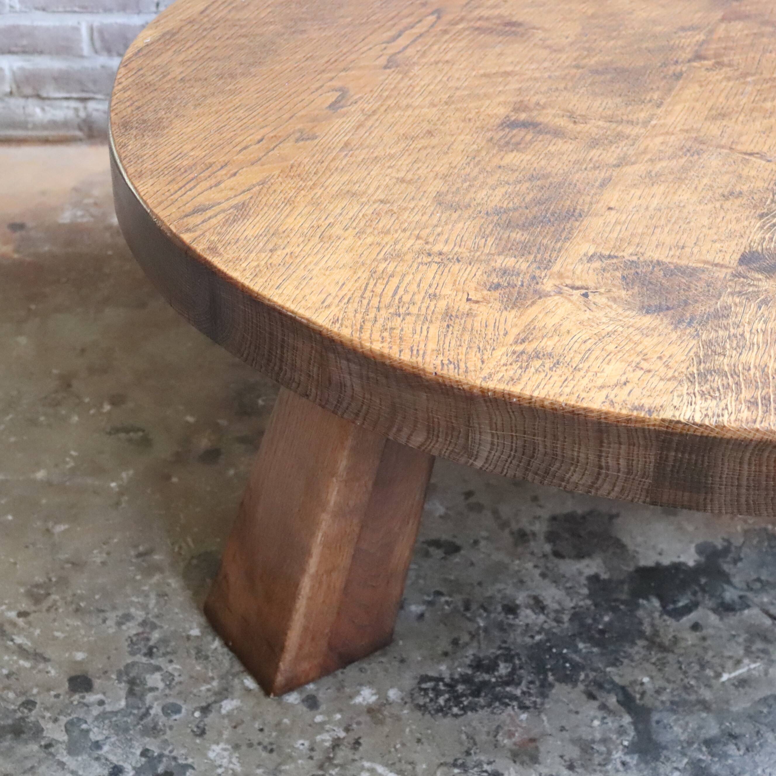 Vintage 1970s oak coffee table Brutalist Wabi-Sabi round