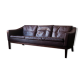 Danish leather and rosewood 3-seater sofa with down cushions by Poul M. Jessen for Viby J, 1960s