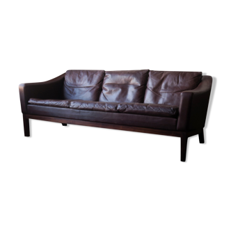 Danish leather and rosewood 3-seater sofa with down cushions by Poul M. Jessen for Viby J, 1960s