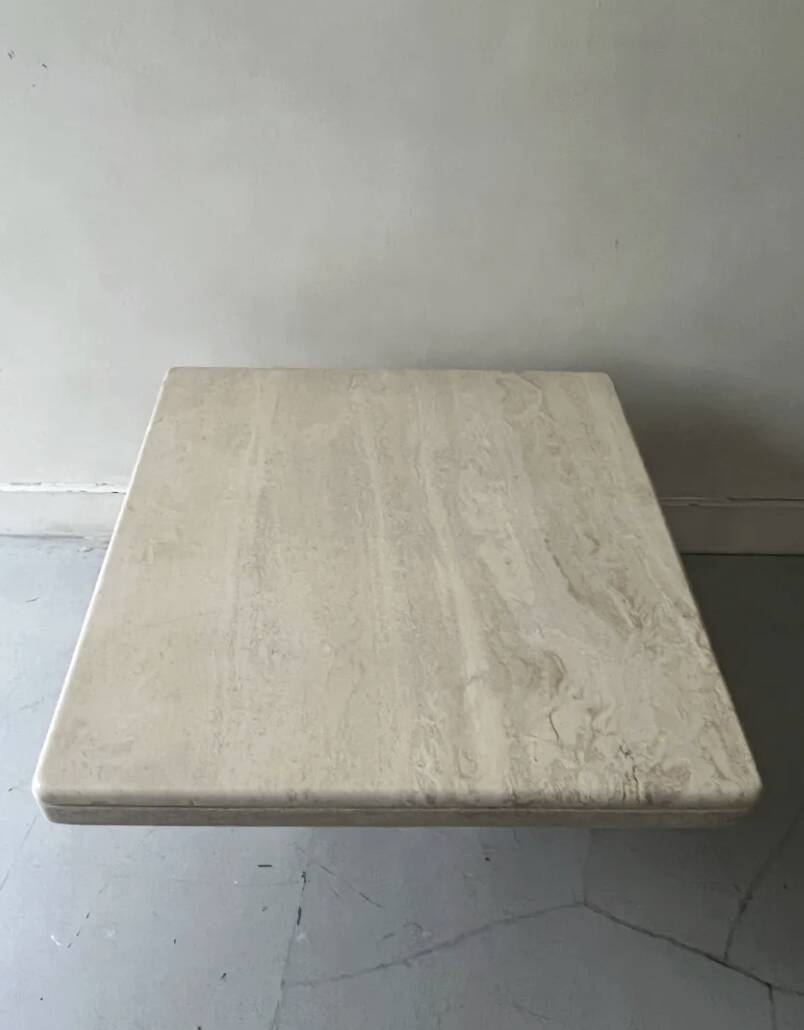 Square coffee table in polished travertine, Italy 1970.