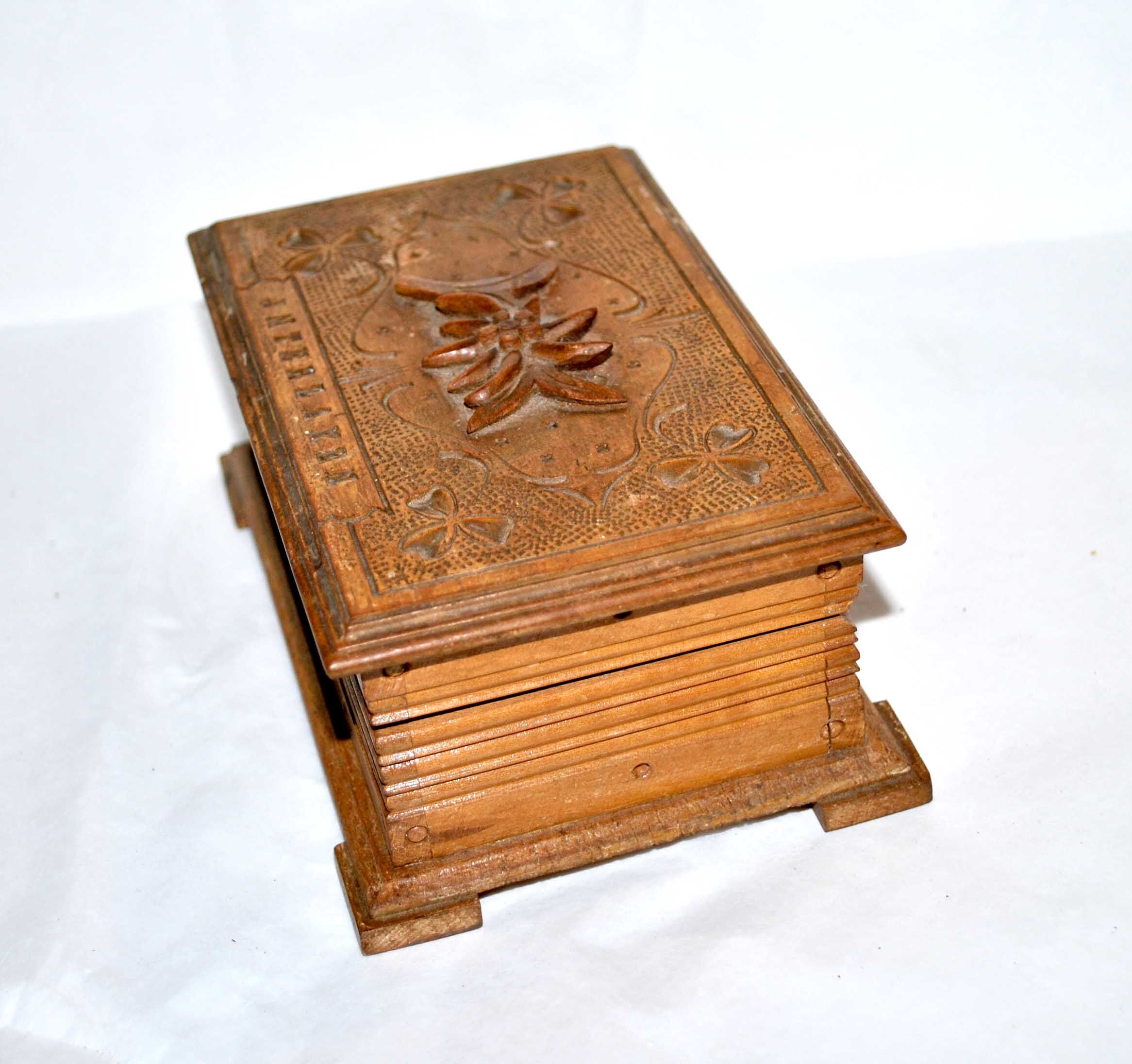Vintage Edelweiss carved wooden box
