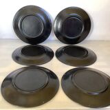 Six black glazed ceramic dessert plates