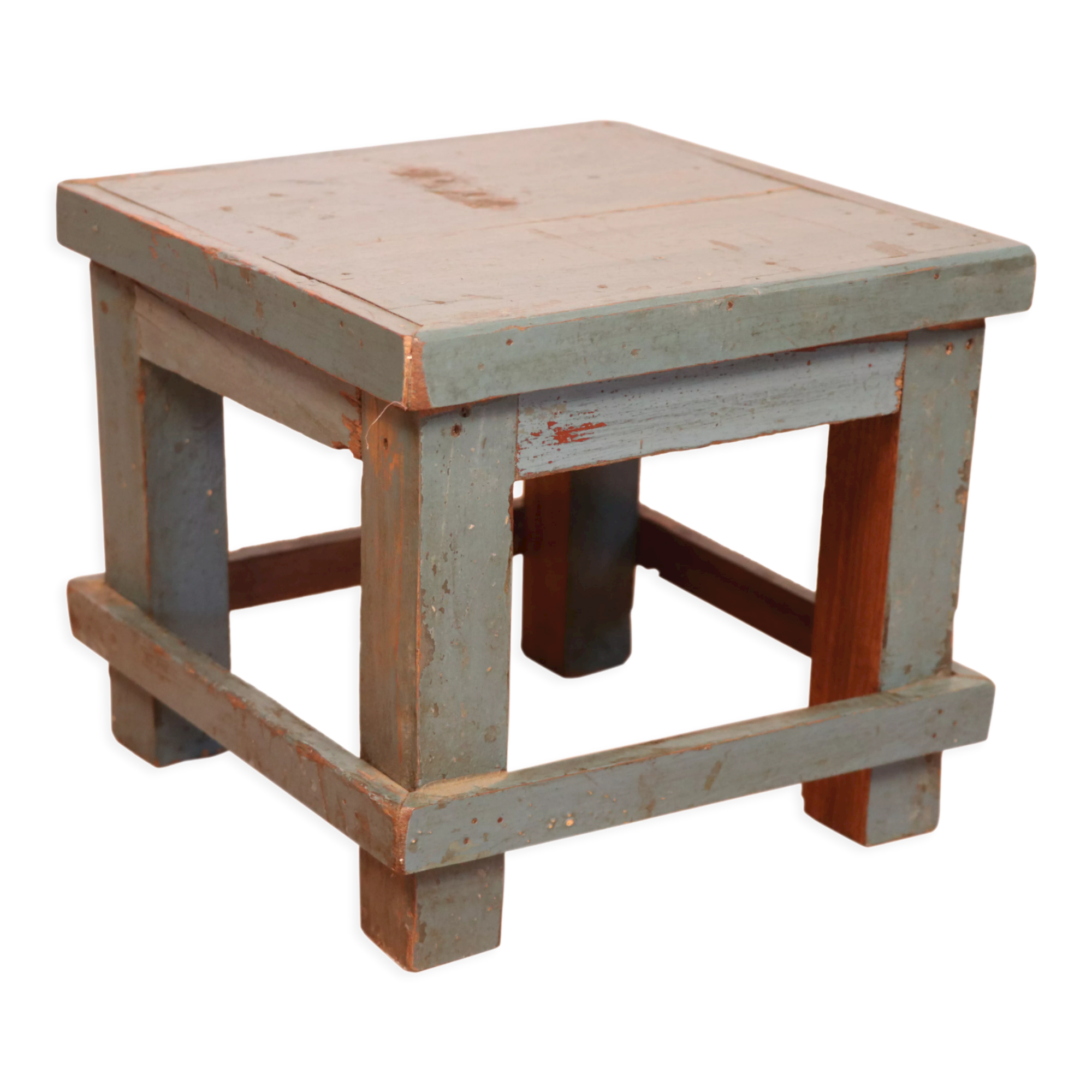 Old workshop bedside table in original blue patina burmese teak