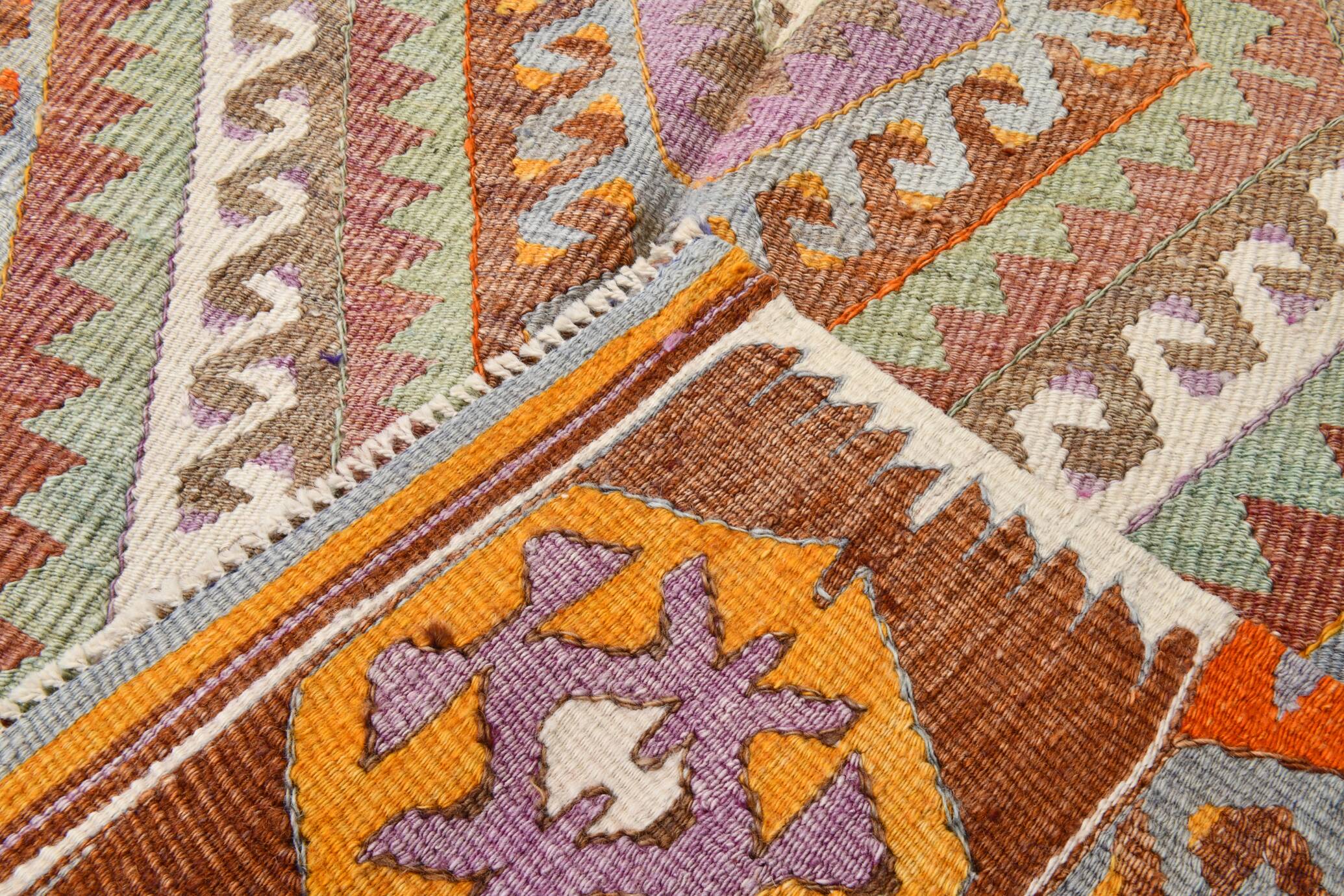 5x8 Green & Orange Tribal Vintage Kilim Rug, 146x255Cm SK 33083