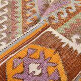 5x8 Green & Orange Tribal Vintage Kilim Rug, 146x255Cm SK 33083