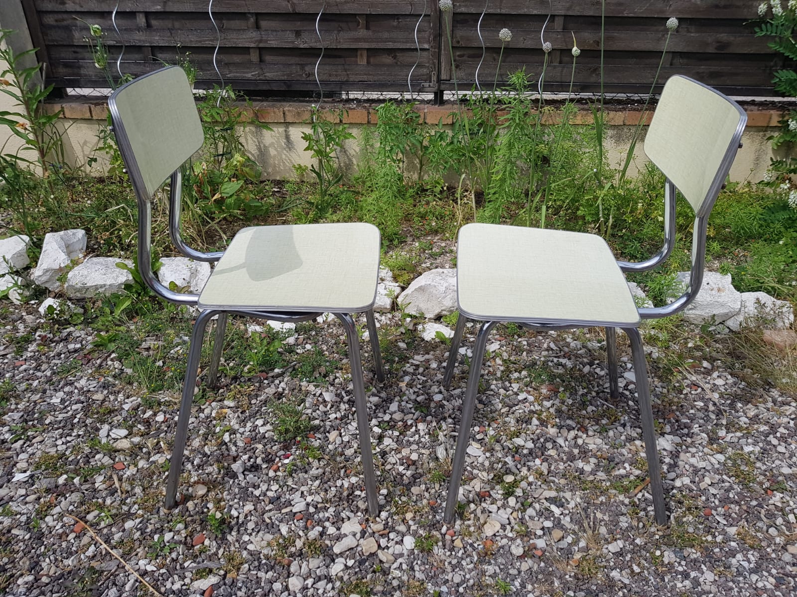 Pair plastilux chrome metal chair & formica + plate 50s vintage