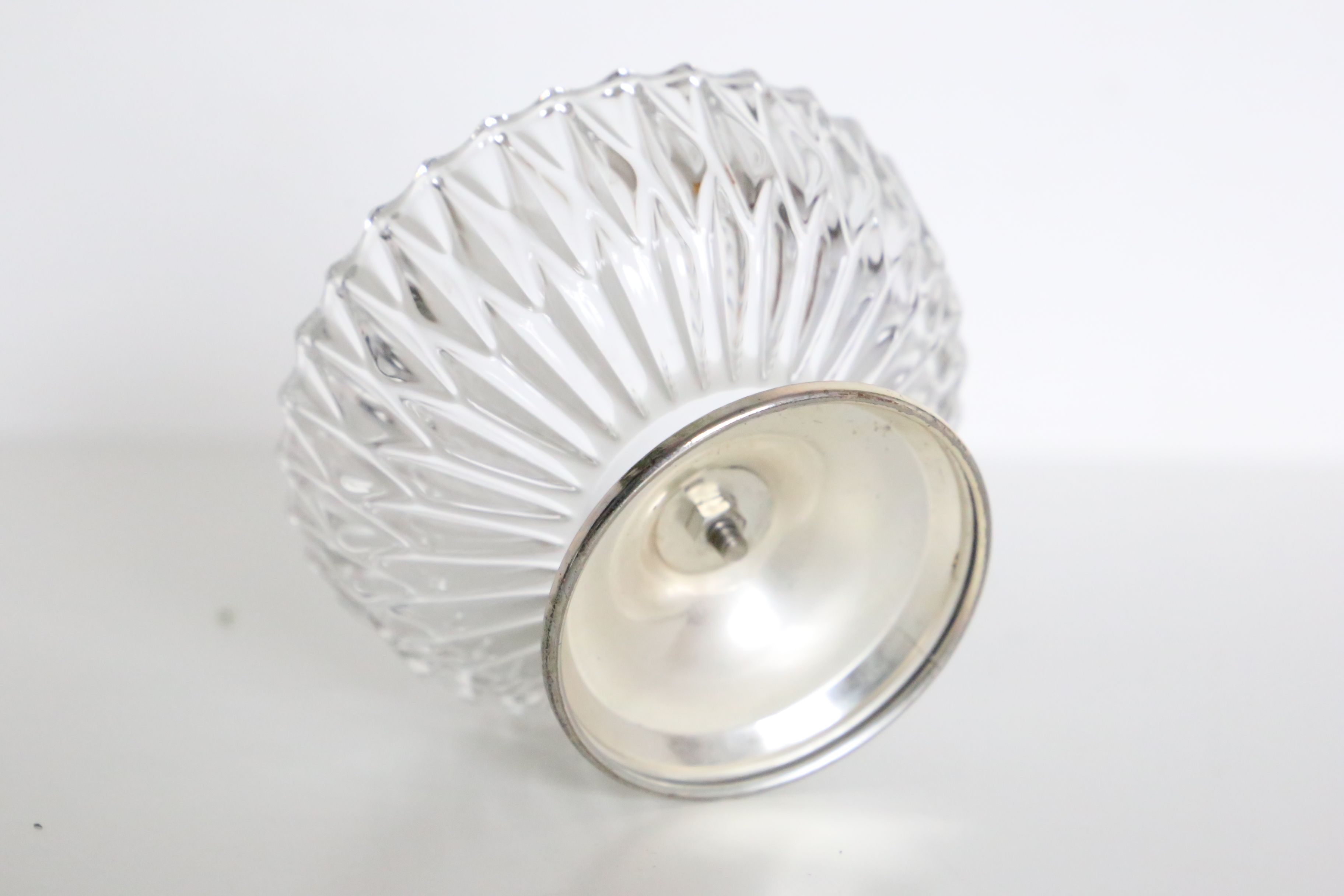 Glass and foot candy in silver metal, molded glass, Vintage French, authentic