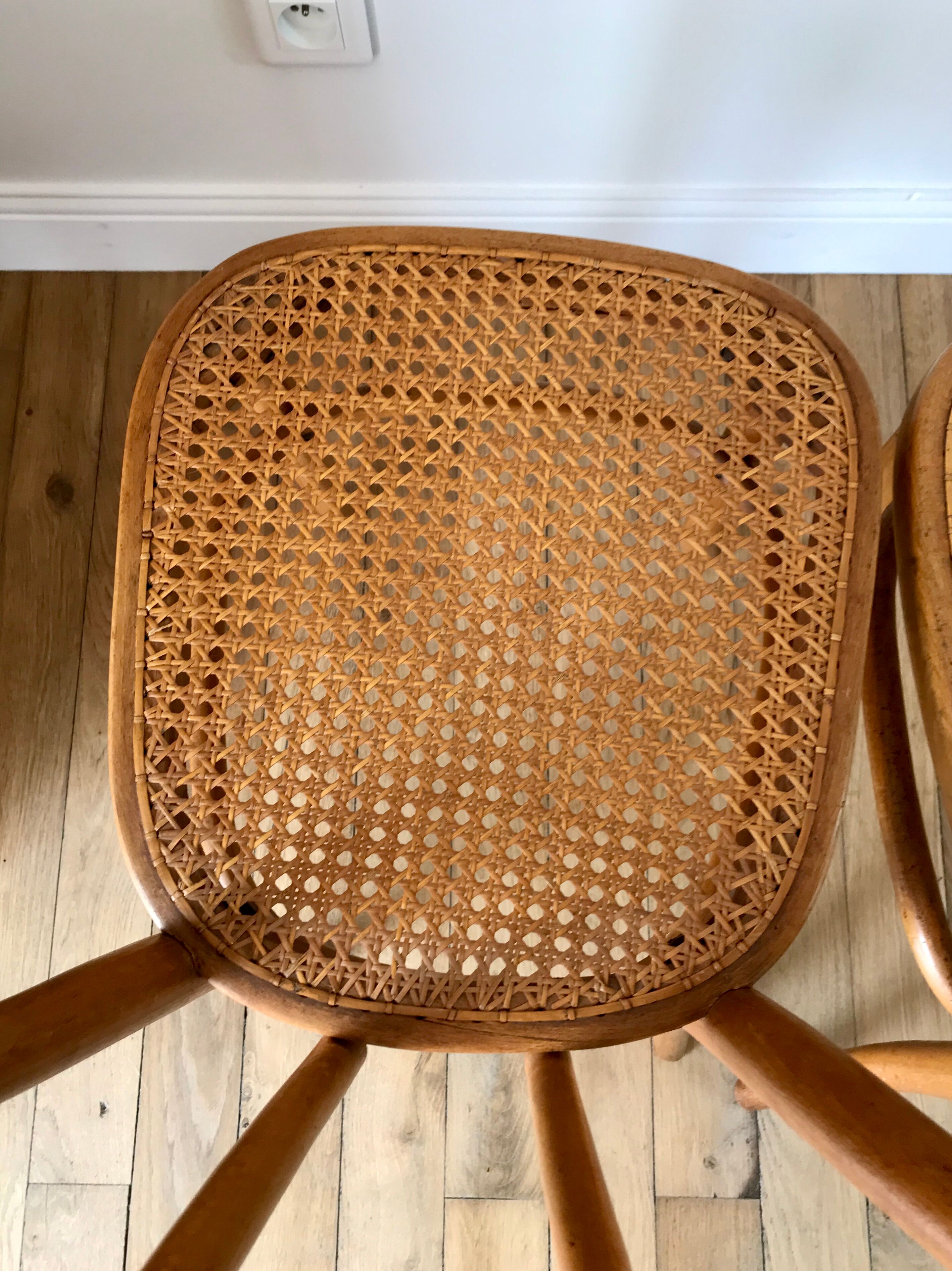 Set of 4 cane chairs in bentwood and honey-coloured cane thonet early 20th century
