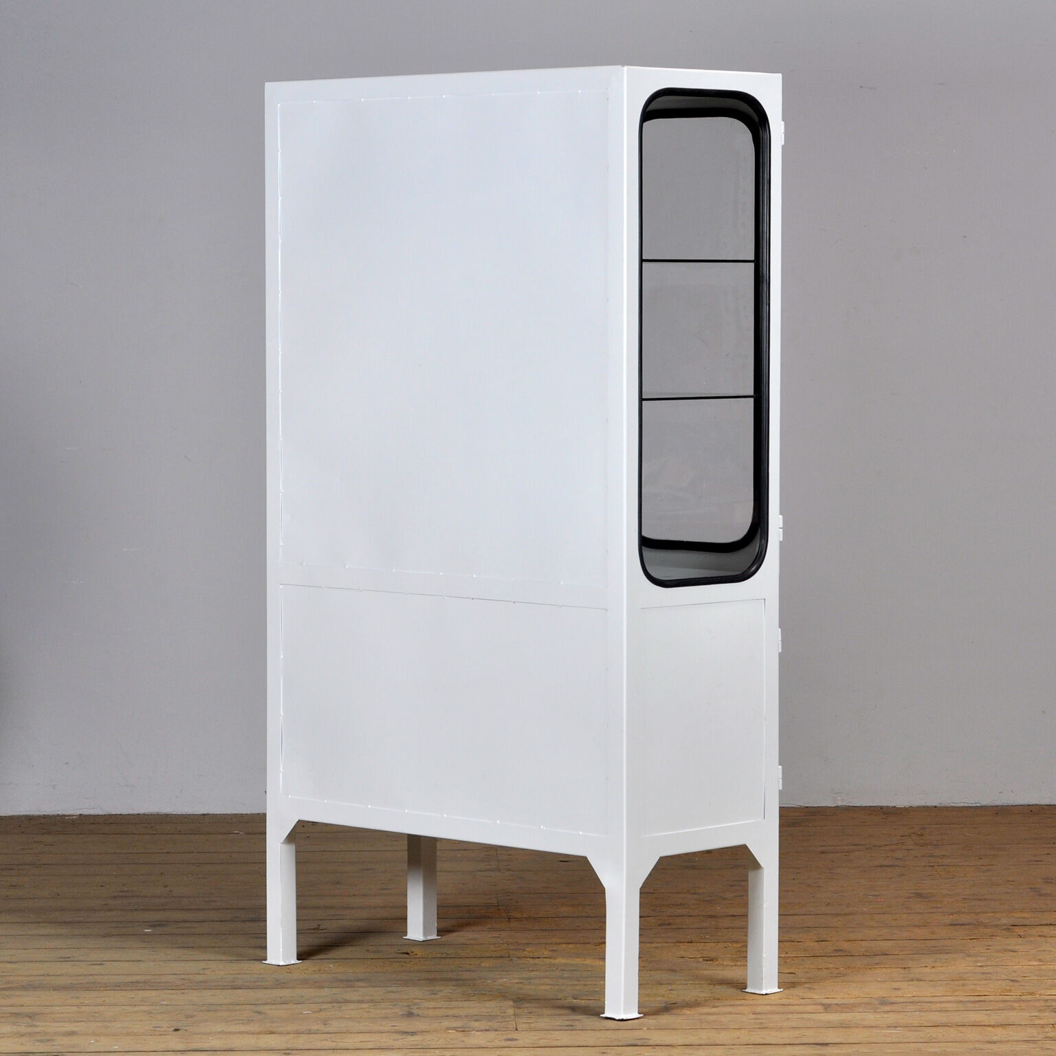 Vitrine médicale en verre et fer, années 1970