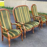 Voltaire Louis XV style living room set in green and yellow velvet with stripes