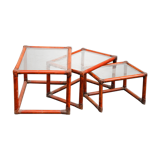 Rattan and glass side tables