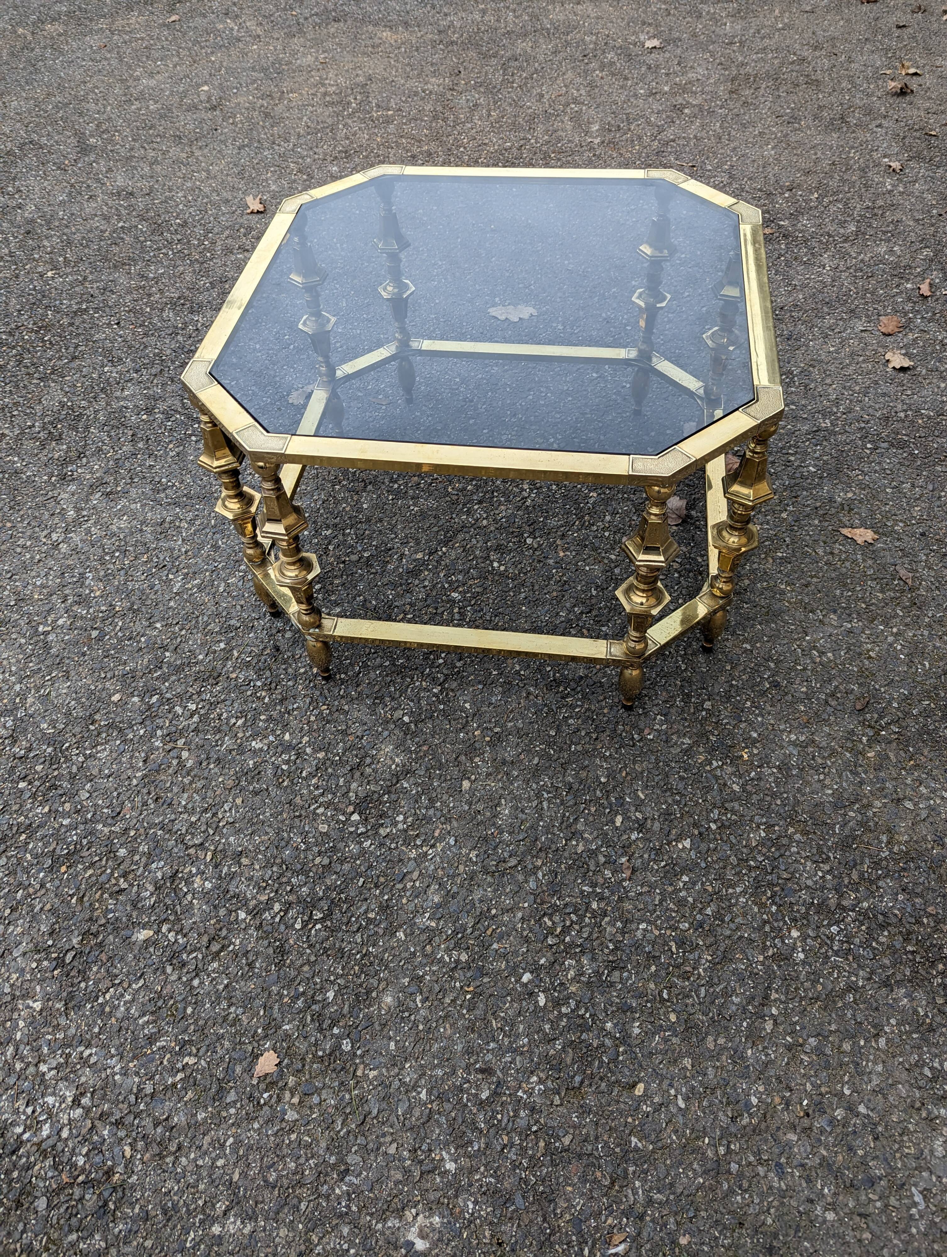 Vintage coffee table in bronze and smoked glass 70s