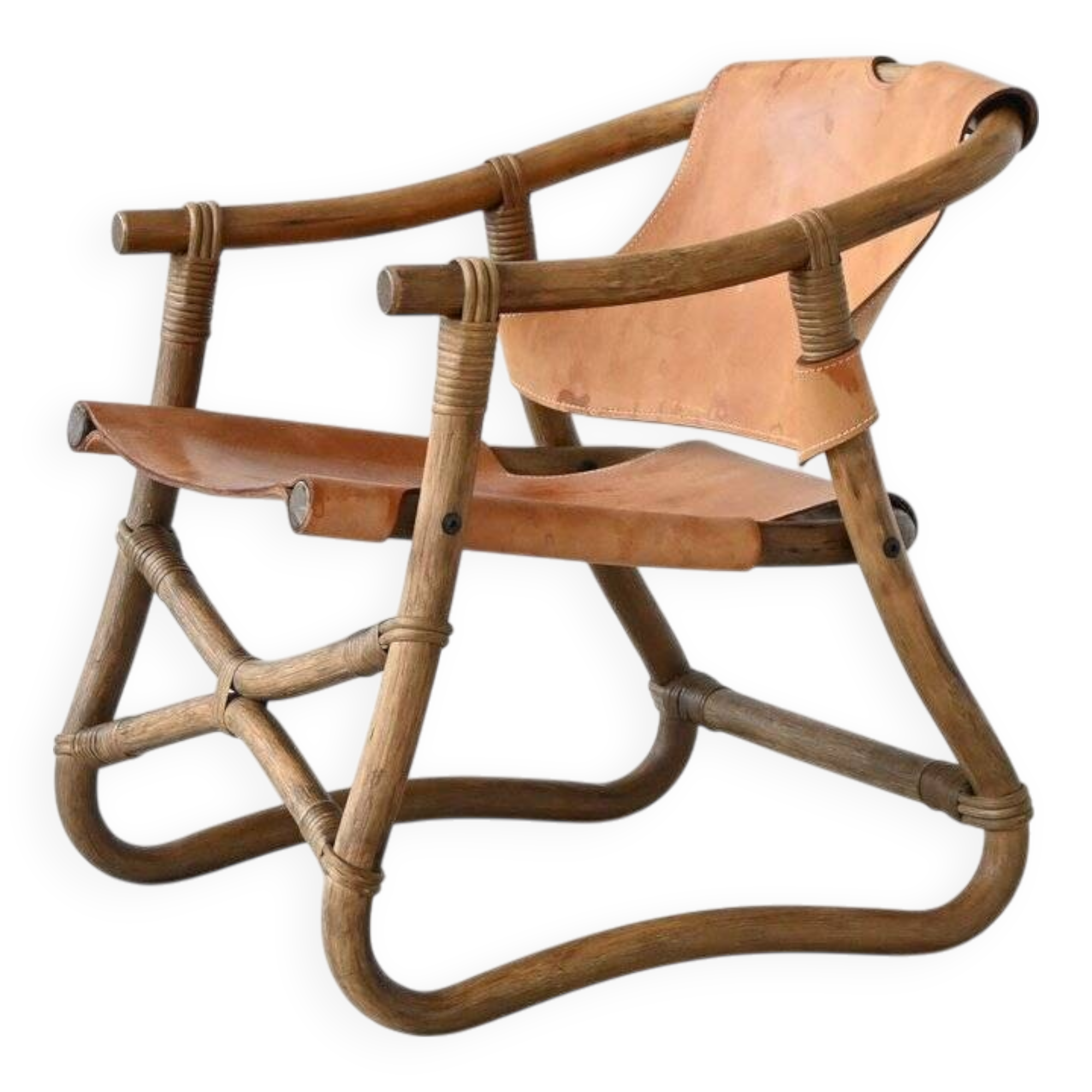 Espri safari chair in cognac leather and bamboo IKEA Sweden 1970