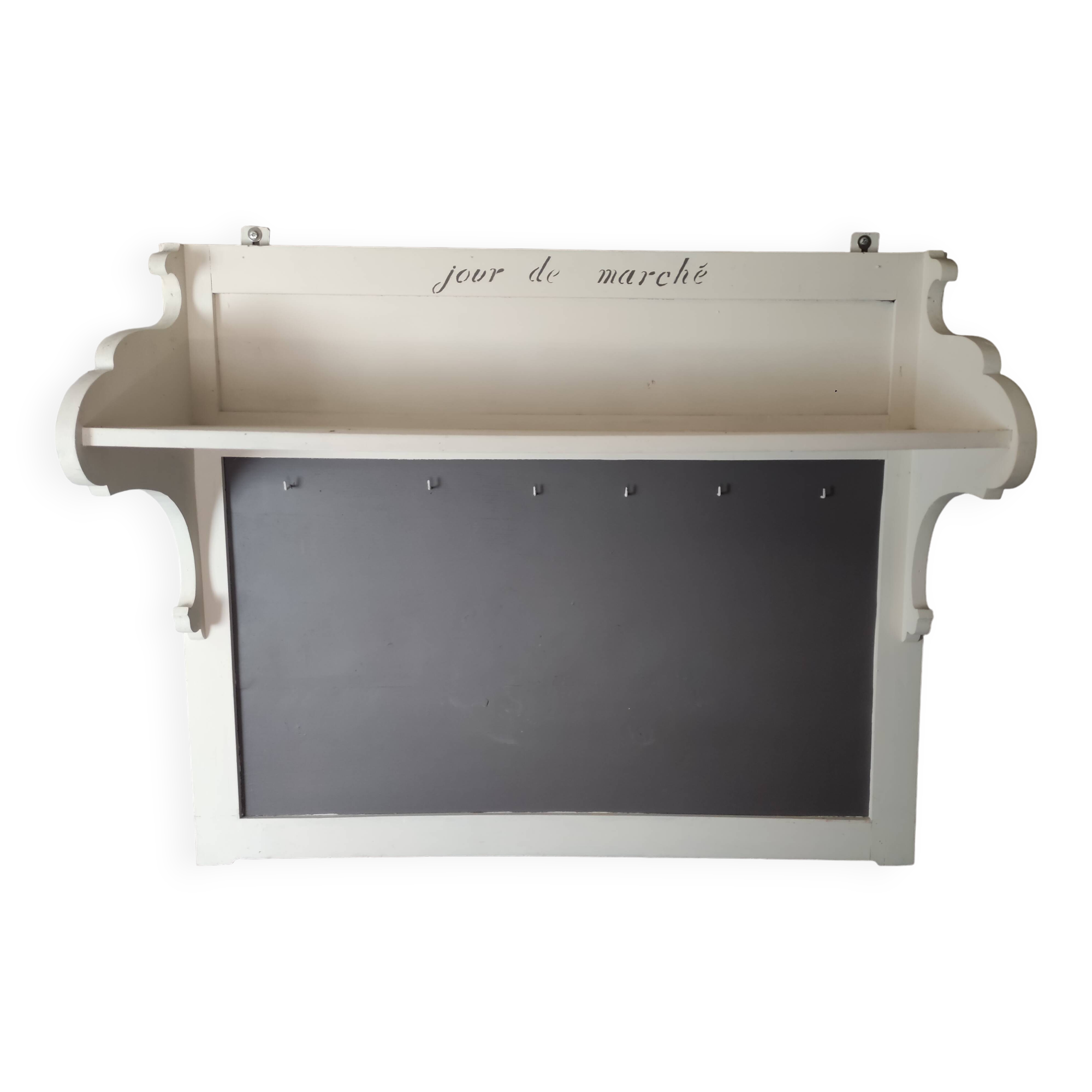 Old white and taupe “Market Day” oak shelf