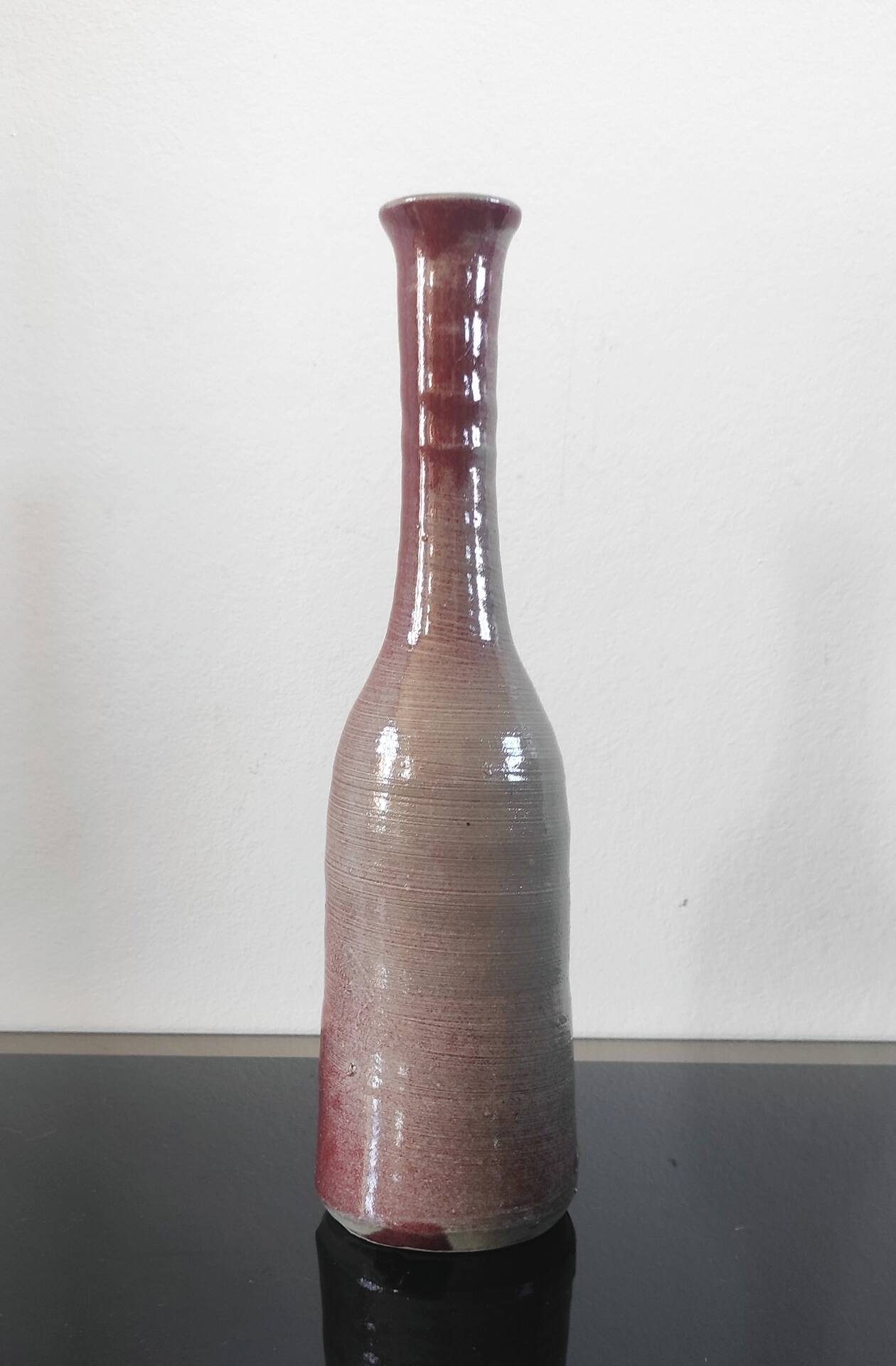 Vintage glazed stoneware bottle soliflore vase