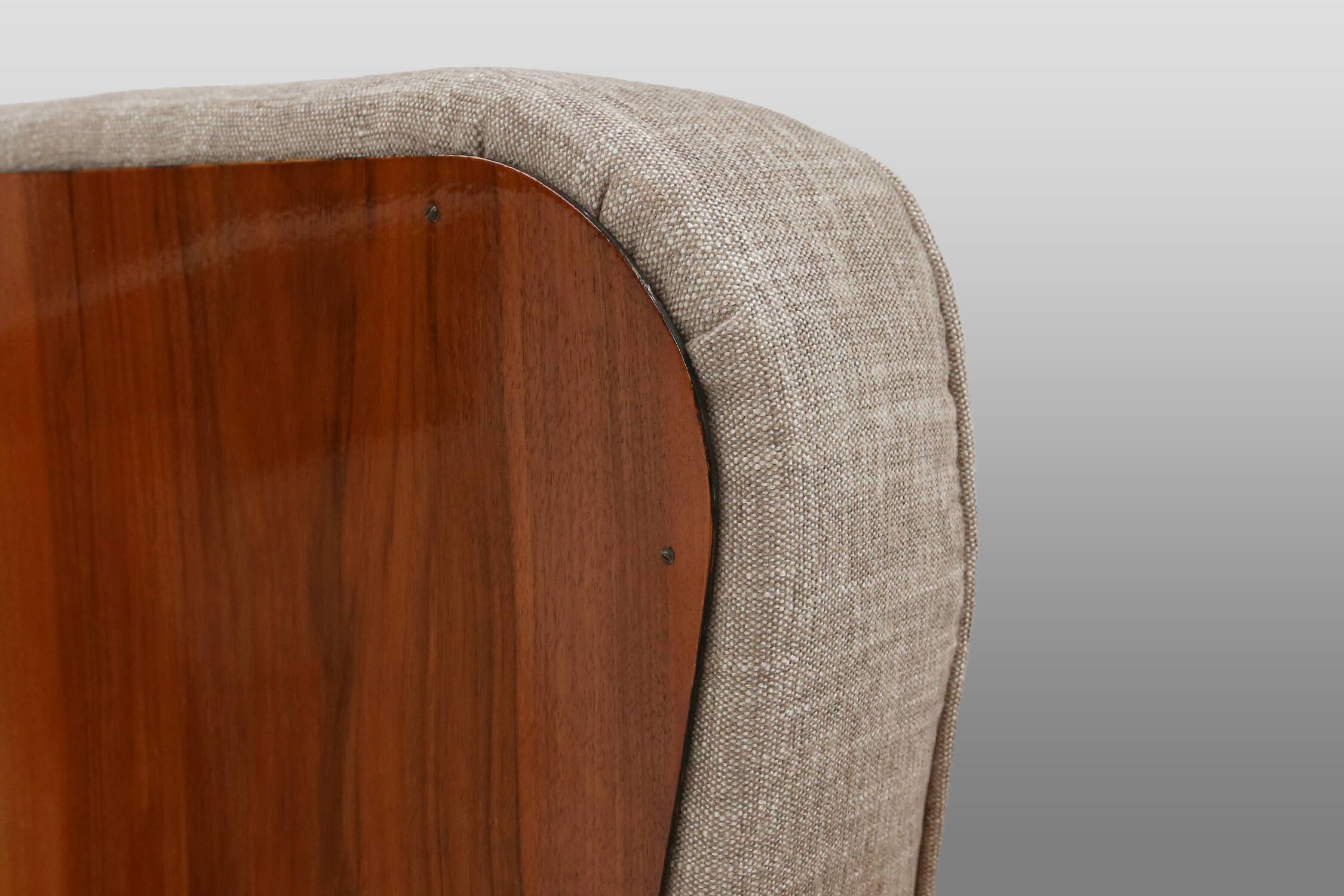 A set of 2 beautiful made Art Deco armchairs with grey upholstery, France, 1930