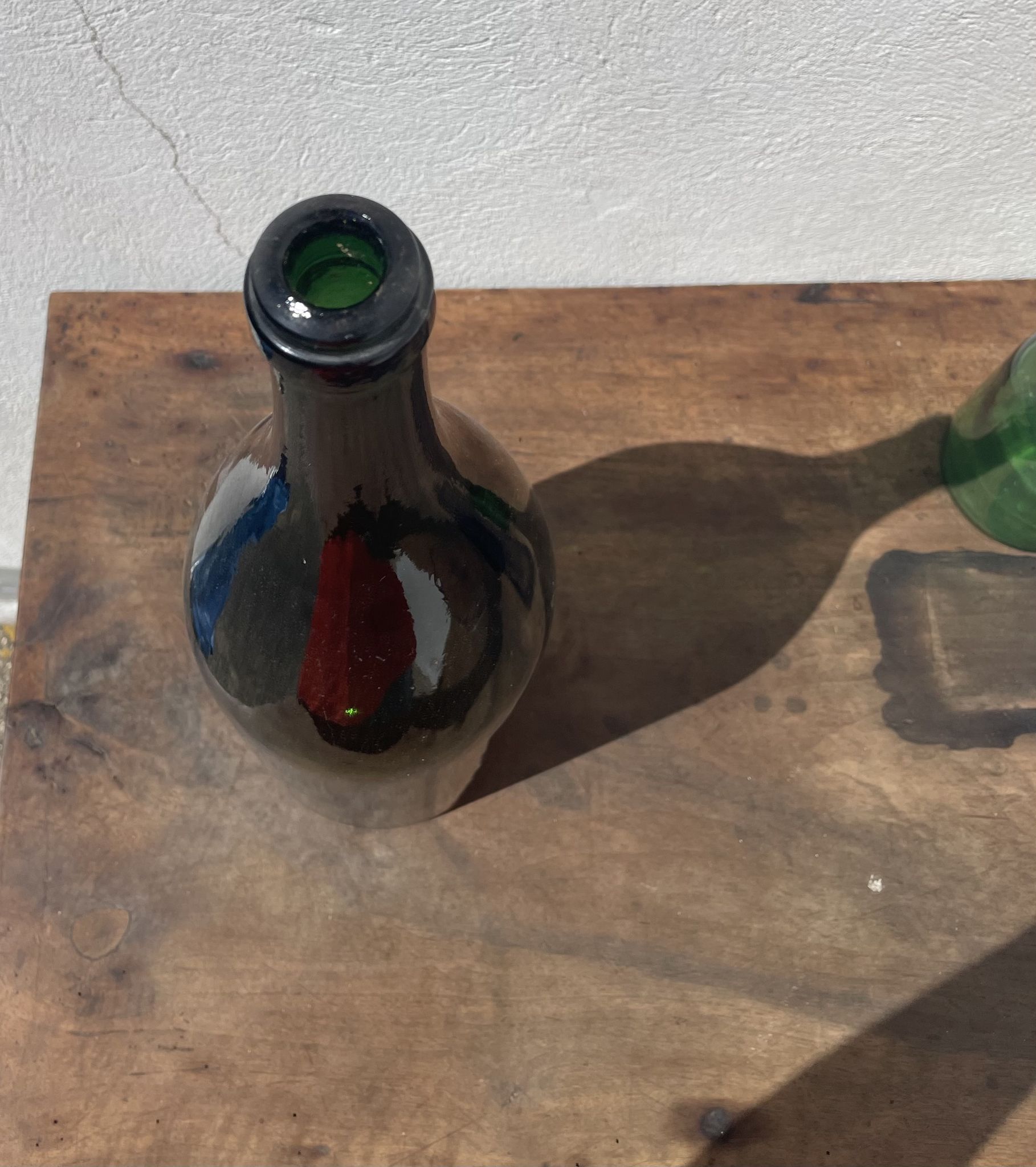3x bouteilles en vert &bleu comme base pour lampes