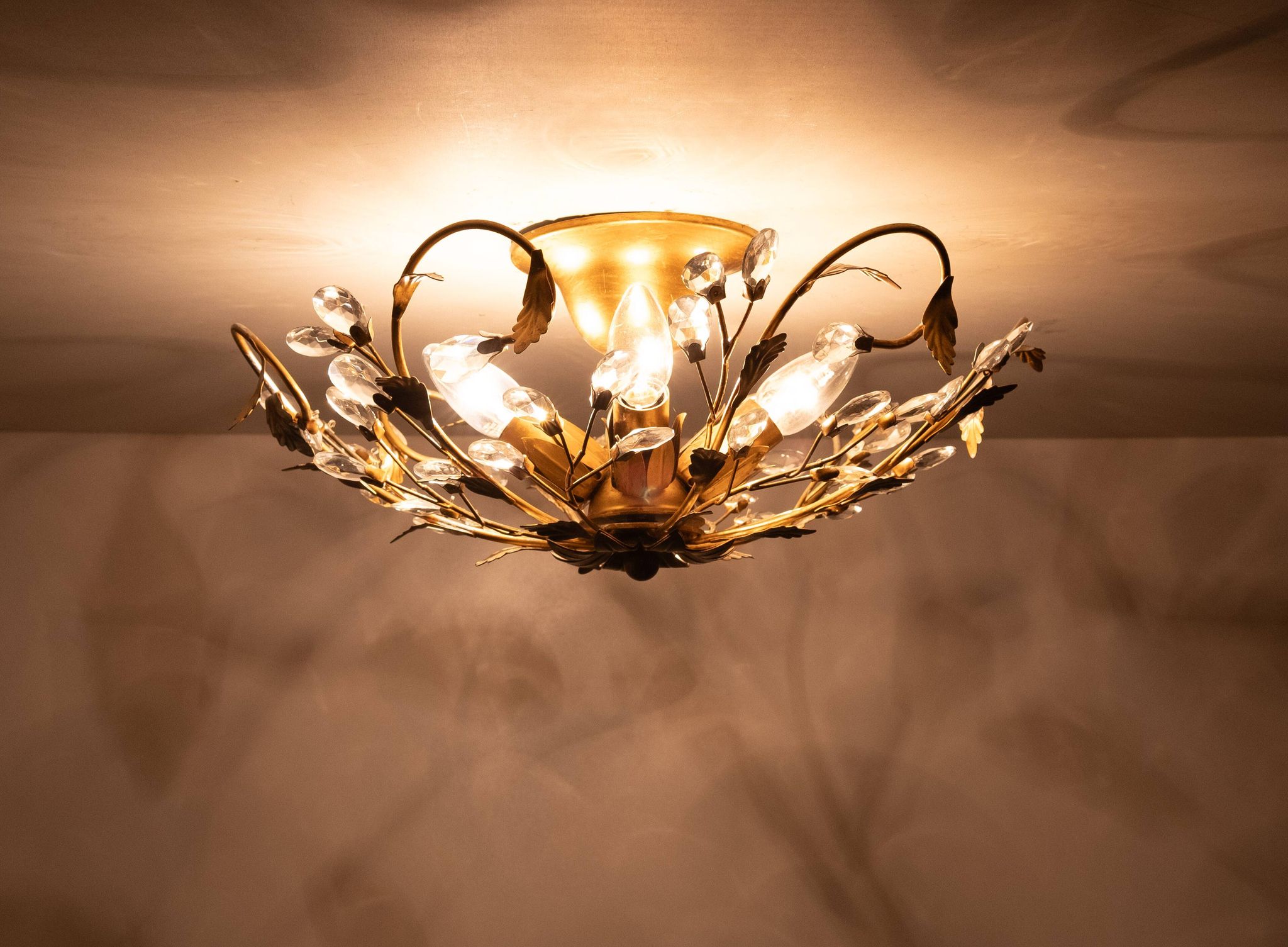 Gilded floral flush mount light attrib to banci firenze