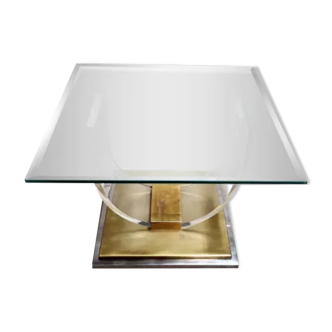 Table basse en laiton et lucite année 1970