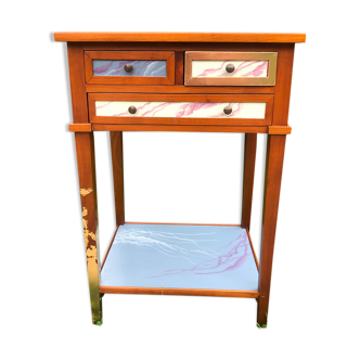 Bedside table or small storage cabinet in hand painted and gilded cherry tree