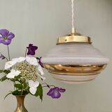 Vintage art deco globe pendant light in white and gold frosted glass