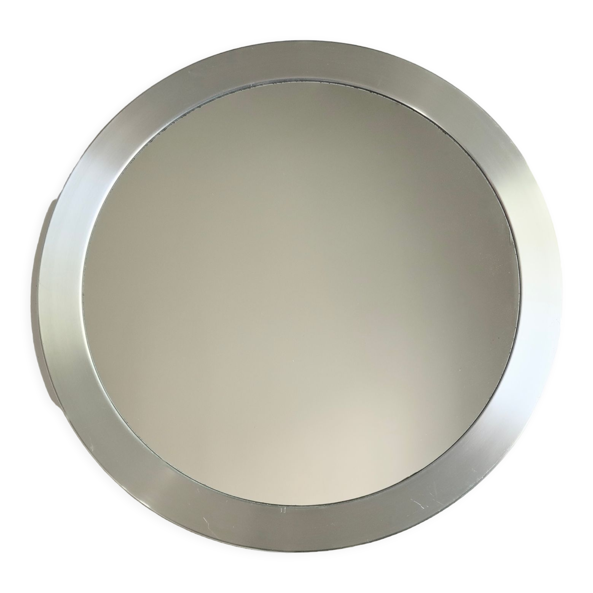 Round brushed aluminium mirror, 1970s